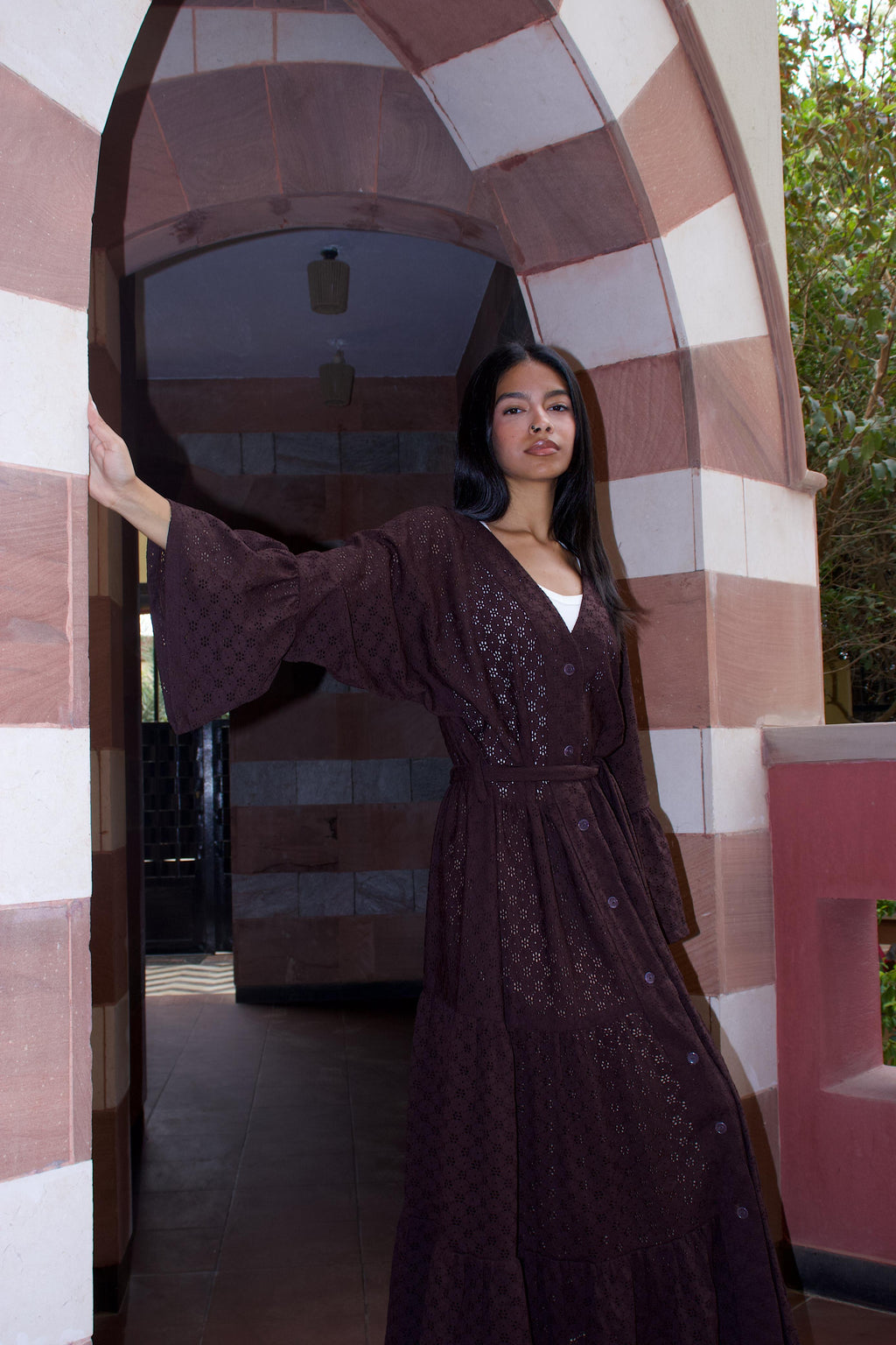 CUTWORK DRESS - BROWN